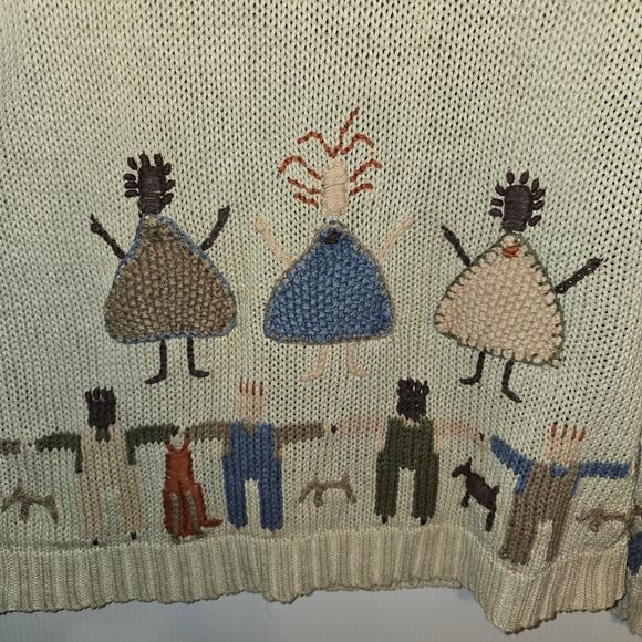Vintage Y2K Northern Isle Ramie Cotton Sweater 3D Hand Embroidery Tan Size L - Picture 7 of 8